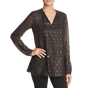 Lafayette 148 New York Eli Metallic Jacquard Blouse Size P
